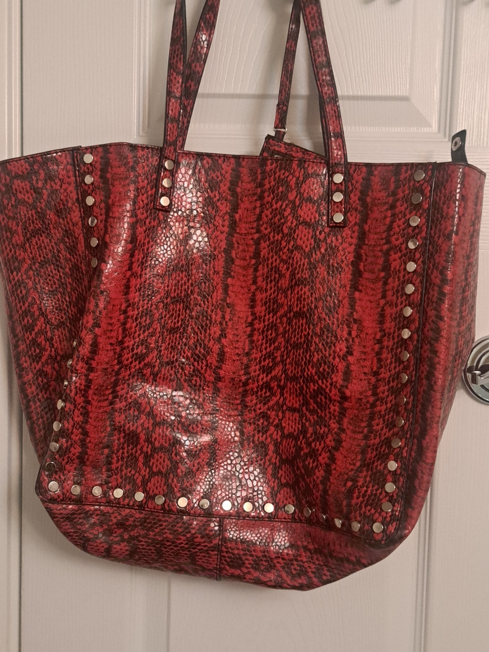 Nine West Large Red Snake-Print Studded Tote Bag - Women Like New